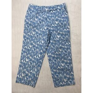 IZOD‎ Petite Tulip Print Cropped Pants Blue White 8P Casual Comfort Cotton Blend